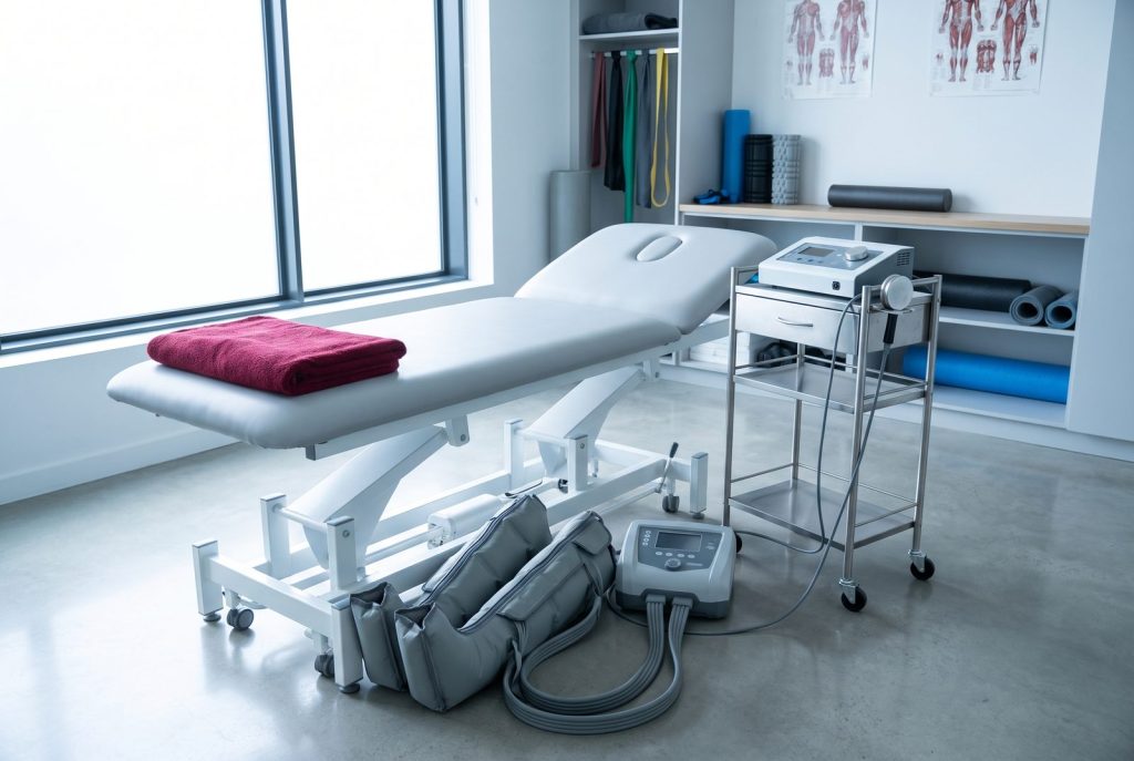 Cameră de recuperare cu aparat Tecar și cizme de presoterapie